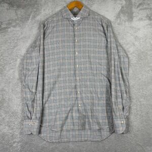 Stenstroms Button Down Shirt Mens Large Gray Plaid Fitted Twofold Super Cotton